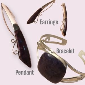 Jay King Silver & Purple Stichtite Pendant, Earrings, Bracelet Set